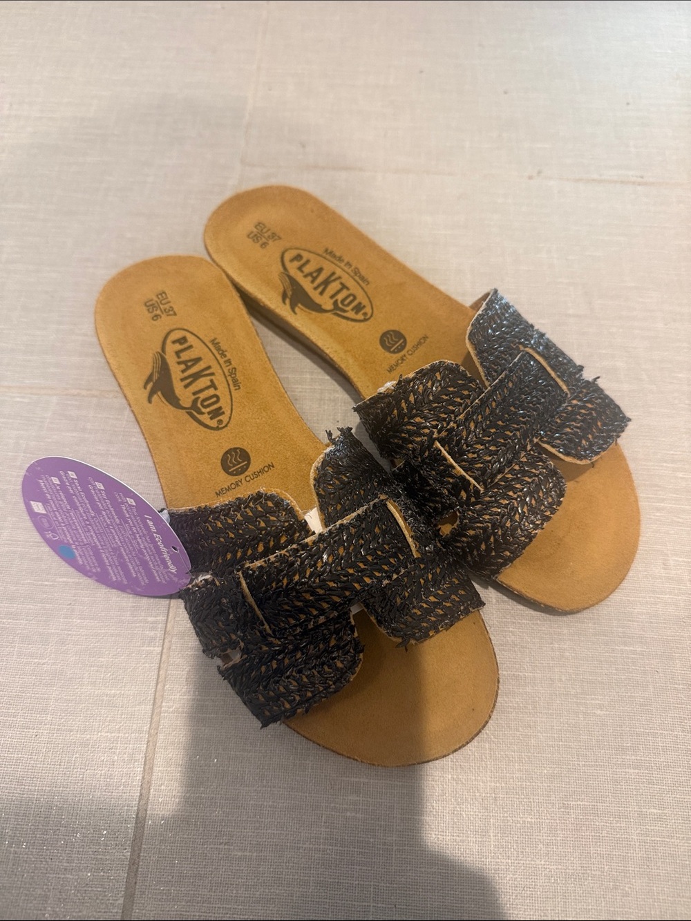 Plakton Black Braided Women's Slide Sandals